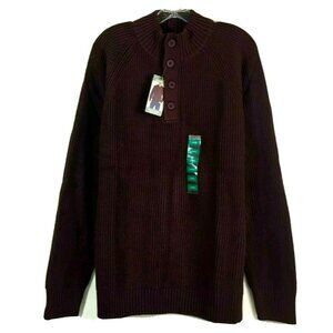 Eddie Bauer Mens Quarter Button Mock Neck Sweater Large Red